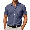 thumbnail image 5 of Men's Casual Linen T-Shirt Turndown Collar Solid Color Breathable Sports Top, 5 of 8