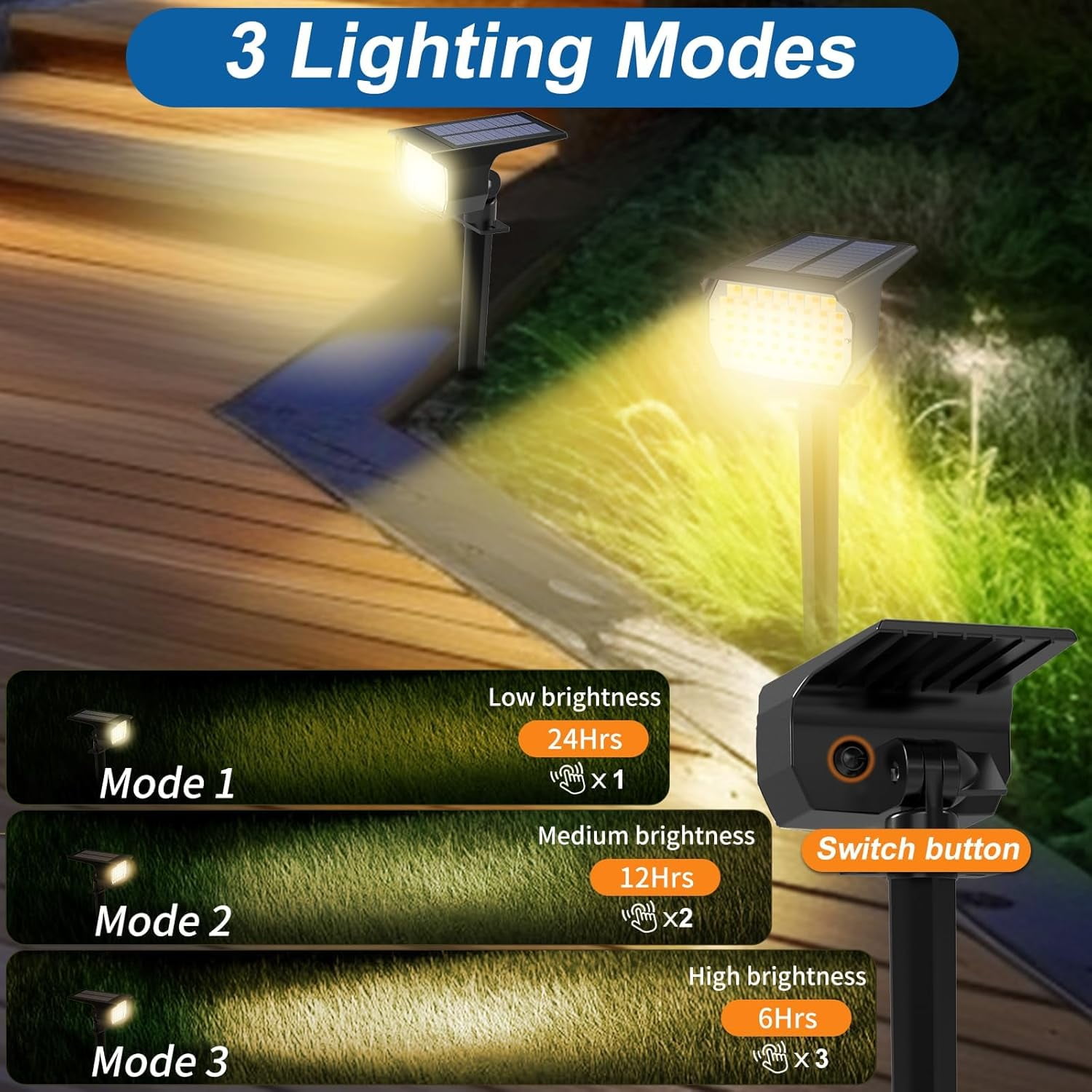 Solar Lights Outdoor, 12 pack 46 LEDs, 3 Modes Auto On/Off, IP65 Waterproof Solar SpotLights for Pathway, Yard, Garden, Walkway - Warm White