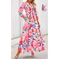 thumbnail image 4 of PRETTYGARDEN Women's Fall Dresses Long Sleeve Flowy Casual Floral Maxi Dress Crew Neck Smocked Tiered Long Dress, 4 of 7