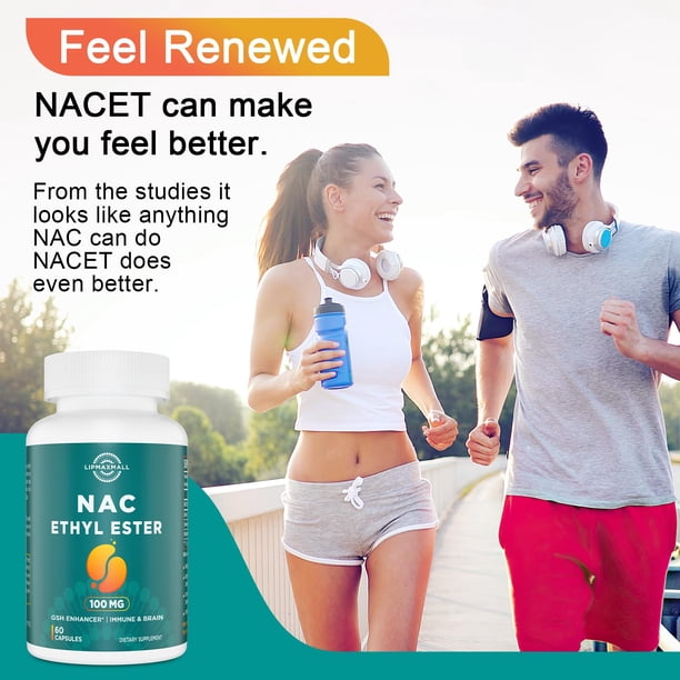 N-Acetyl Cysteine Ethyl Ester 100mg - More Absorption Than 1000mg NAC - with Glycine 600mg - Benefit Glutathione - Good for Immune System & Antioxidant for Adults, NACET ( 60 Capsules - 2 Pack)