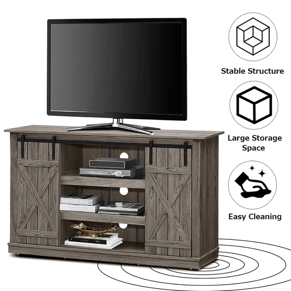 Finihen TV Stand, TV Cabinet, Sliding Barn TV Stand Console Table, Media Entertainment Center with Storage, for Living Room, Bedroom, Gray