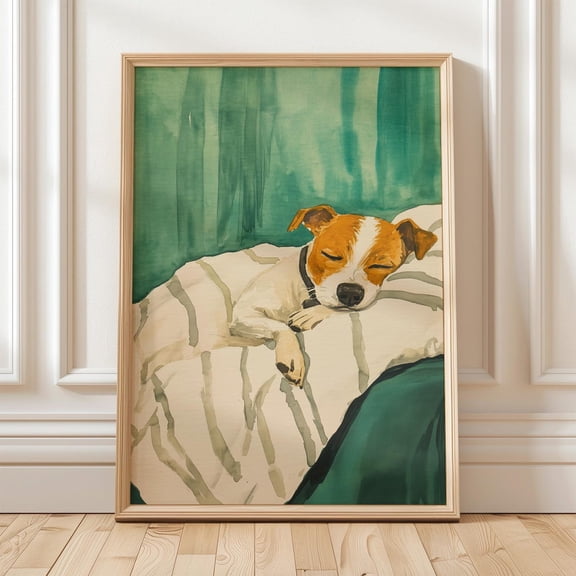 Sleeping Dog Art Print – Relaxing Dog Wall Art, Pet Lover Decor, Minimalist Cozy Home Aesthetic Wall Art, Modern Wall Decor, 8x12 UNFRAMED