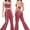 Wide Leg Burgundy, variant on PISONIC Two Piece Womens Workout Set Backless Color Block Tank Tops Matching High Waist Wide Leg Leggings Gym Work Out Outfits