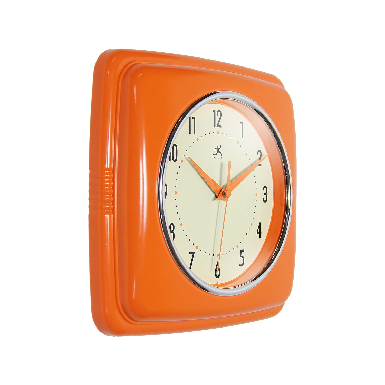Infinity Instruments Retro Square Orange Plastic 9.25-inch Analog Wall Clock