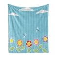 thumbnail image 1 of Dragonfly Soft Flannel Fleece Throw Blanket, Kids Playroom Children Floral Girls Daisy Blooms Under Cloudy Sky Cartoon, Cozy Plush for Indoor and Outdoor Use, 50" x 70", Sky Blue White, by Ambesonne, 1 of 6