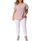 thumbnail image 2 of Blusas de verano de manga corta con pliegues y cuello redondo para mujer de tallas grandes Agnes Orinda, 3X, color rosa, 2 of 6
