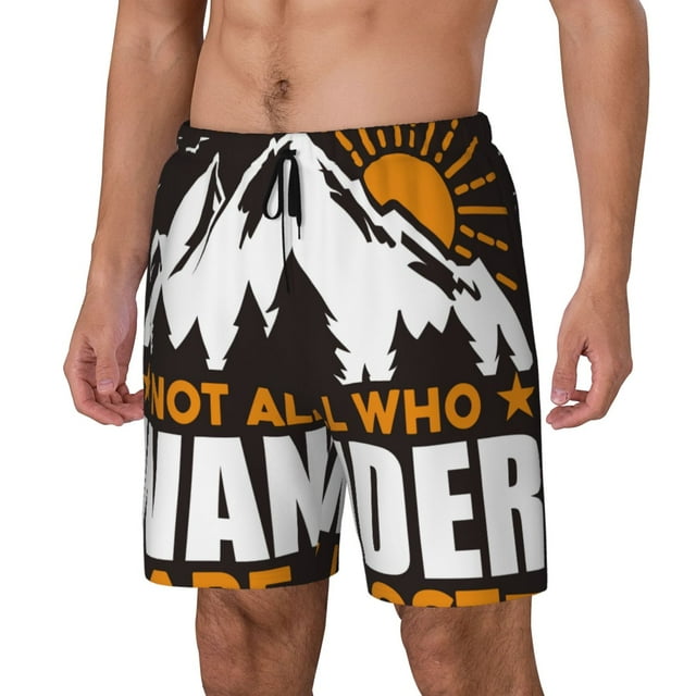 Gaeub Not All Who Wander Are Lost4 Print Mens Swim Trunks with Compression Liner,Board Shorts Quick Dry,Beach Swimwear with Pockets-Small