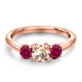 thumbnail image 3 of Gem Stone King 18K Rose Gold Plated Silver Peach Morganite and Red Created Ruby Engagement Ring for Women | 0.90 Cttw | Round 5MM | Gemstone October Birthstone | Size 6, 3 of 6