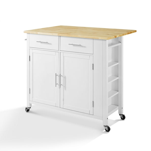 Crosley Furniture White Savannah Wood Top Drop Leaf Kitchen Island Cart Com Crosley Furniture White Savannah Wood, Kitchen Island Cart Big Lots