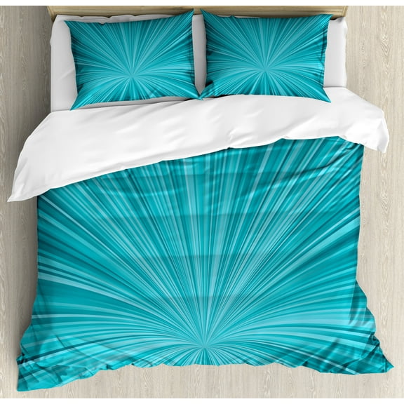 Teal Duvet Cover Set, Abstract Vortex Design with Fireworks Celebration Monochrome Art, Decorative 3 Piece Bedding Set with 2 Pillow Shams, Calking Size, Turquoise Teal, by Ambesonne