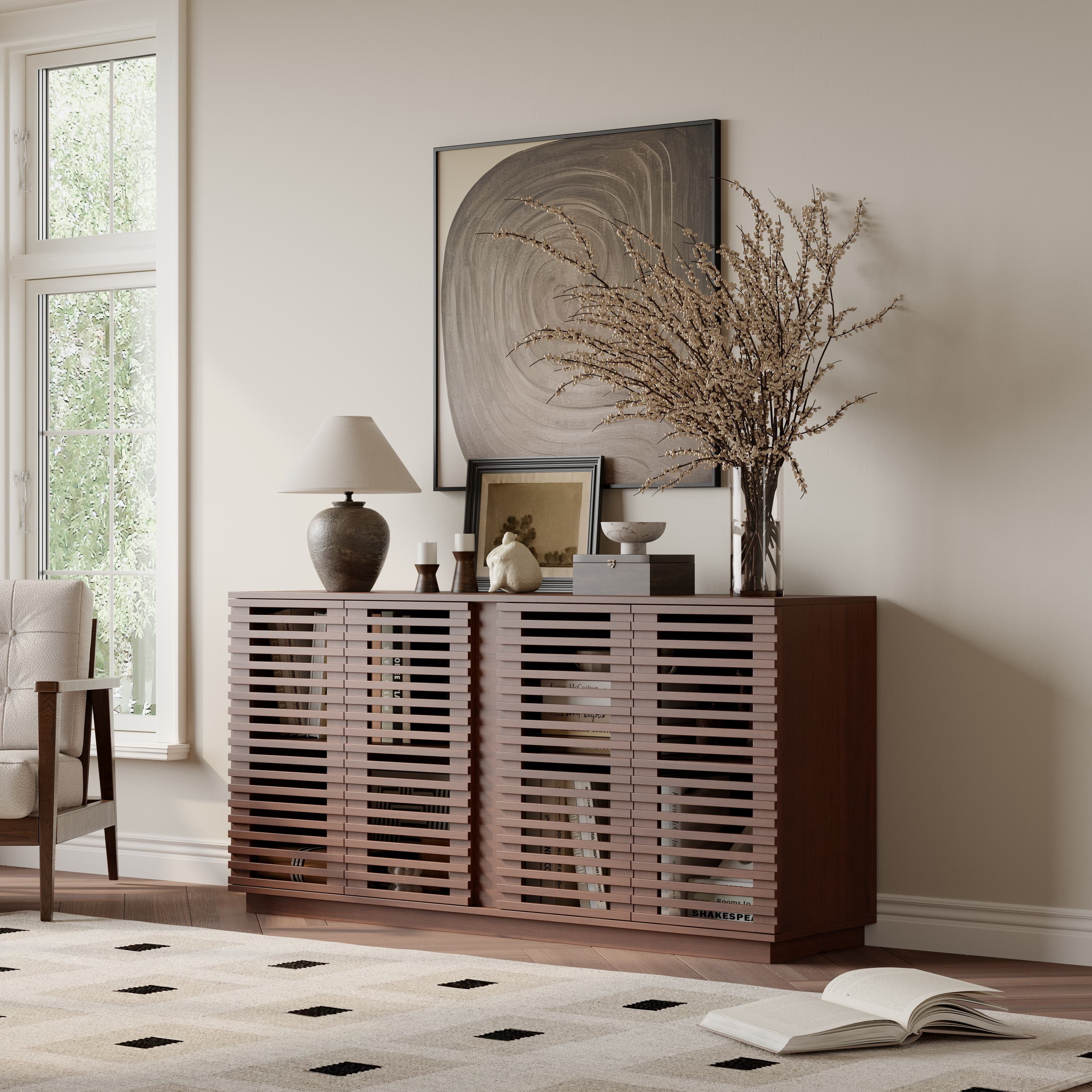 Aukfa Multi-Functional Sideboard Buffet Cabinet,Accent Storage Credenza for Dining & Living Space,Oak