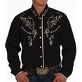 thumbnail image 2 of Men Shirt Men's Western Shirt Long Sleeve Embroidered Cowboy Casual Snap Button Shirt Button Down Shirt with Pockets Men Long Sleeve Shirt Brown S, 2 of 4