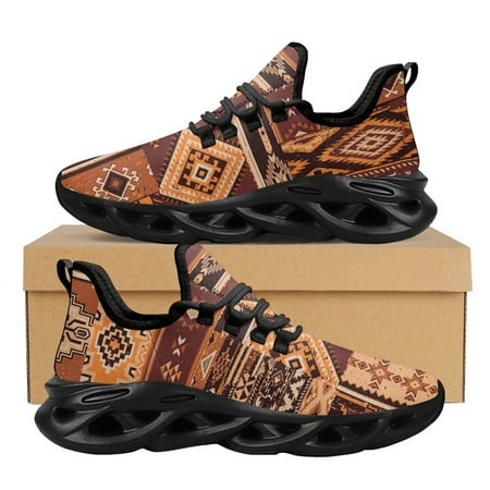 

Fashion Tribal Sneakers Casual Lace up Platform Shoes Ethnic American Traditional Print Mesh Knit Shoes for Women