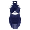 thumbnail image 5 of Linjinx Sparkly Rhinestone Leotard Lyrical Dance Dress for Womens Cutout Strappy Backless Dance Dress Navy Blue XL, 5 of 6