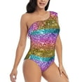 thumbnail image 3 of Easygdp Glitter Rainbow Women's One Shoulder Ruffle Monokini Bathing Suits with Removable Chest Pad, Quick Drying - XX-Large, 3 of 8