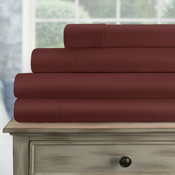 300-Thread Count Solid Deep Pocket Egyptian Cotton Sheets By Blue Nile Mills, King, Burgundy