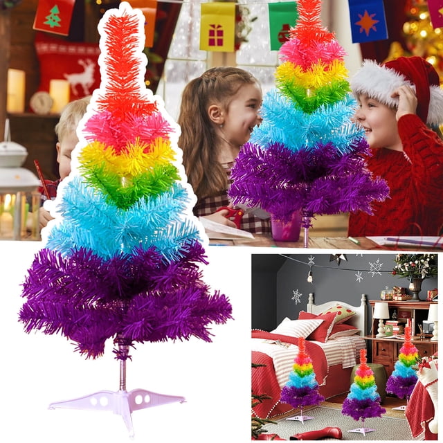 Cqxid Desktop Ornament Under $10 Pvc Material Table Tree Small Artificial Christmas Trees With Mixed Rainbow Color