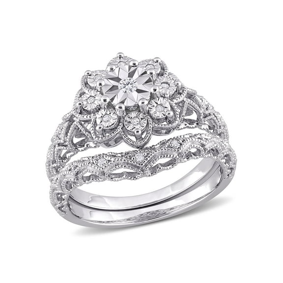 1/10 Carat T.W. Diamond Sterling Silver Floral Bridal Set