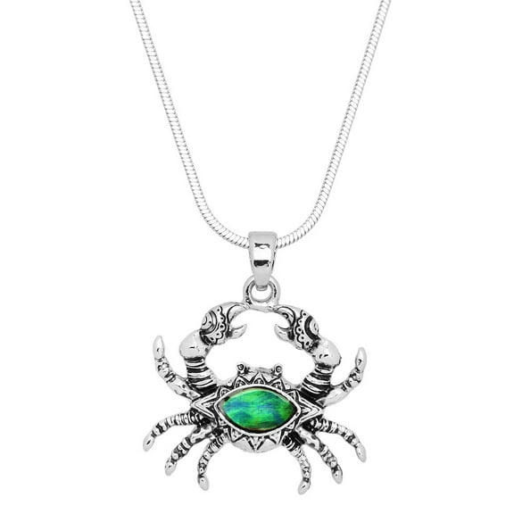 Crab Pendant Necklace Abalone Shell Rhodium Plated 17 Inch Snake Chain J0791