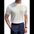thumbnail image 2 of Camiseta Informal de Punto Acanalado de Corta con Cuello Redondo y Bajo Fino para Hombre, Color Liso L, 2 of 10