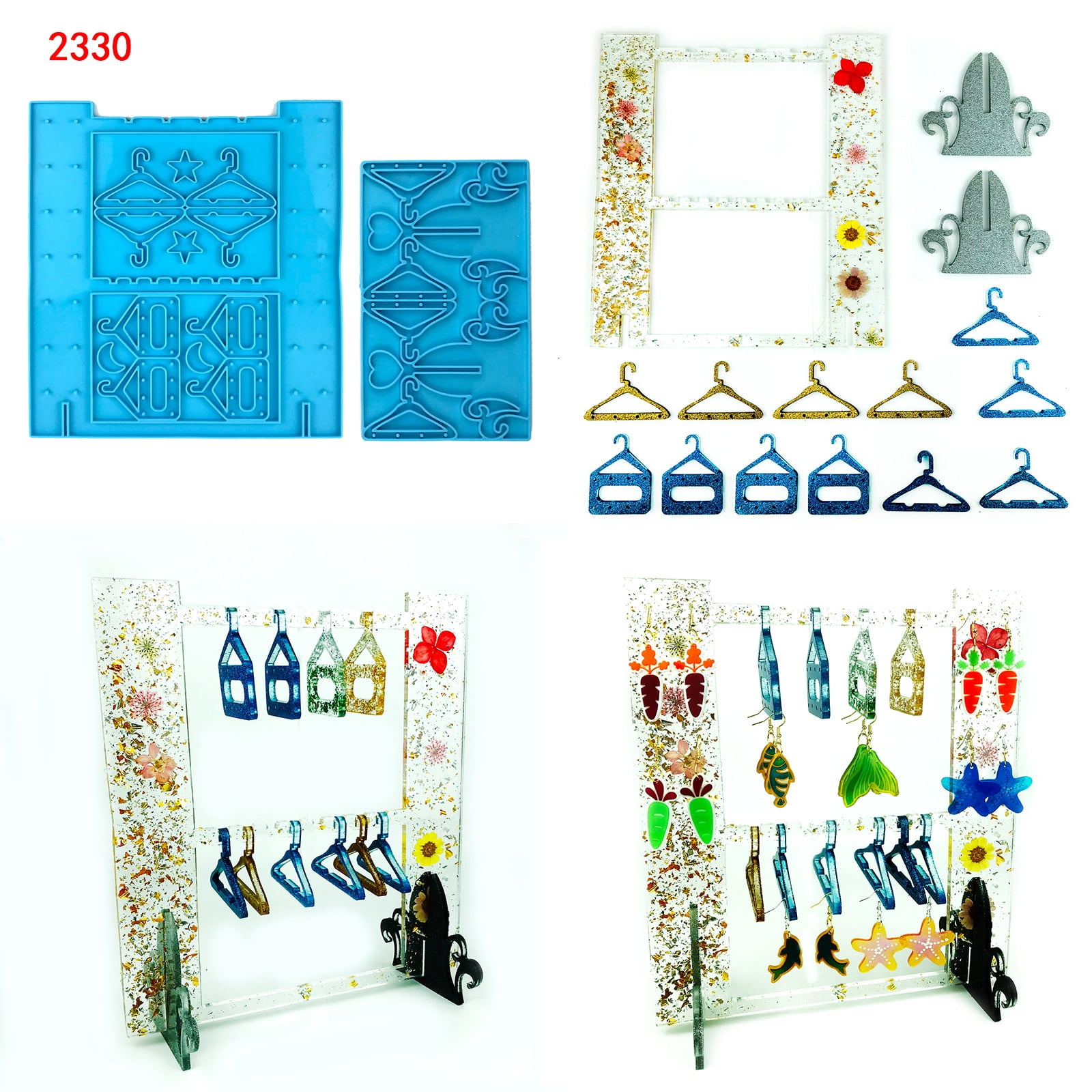 Oasiva 2 Pcs Earring Display Stand Moulds Set Hanger Shaped Jewelry Organizer Holder Mold Earrings Rack Silicone Molds