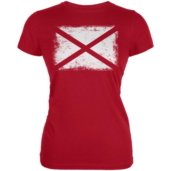 Born and Raised Alabama State Flag Juniors Soft T Shirt Red X-LG