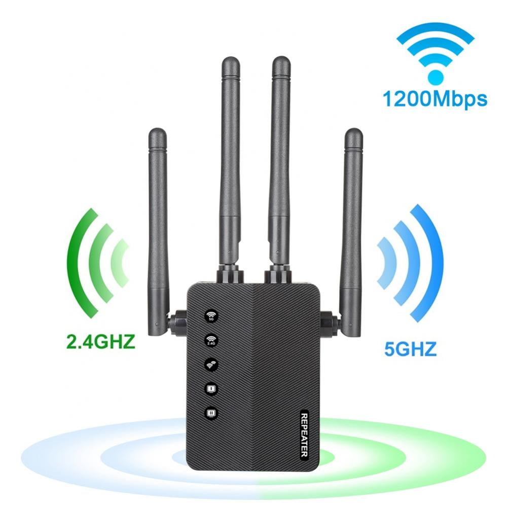 4 High-Gain Antennas 2 Ethernet Port Cover Up to 2500 sq.ft and 25 Devices WiFi Repeater WiFi Extender 1200Mbps Wireless WiFi Booster 
