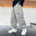 thumbnail image 2 of WEIGFI Child Boys Cargo Pants For Autumn Winter Fashion Loose Fit Casual Joggers With Multiple Pockets Comfortable Twill Trousers For Teen Kids Youth School Outdoor Daily Wear Cozy Solid Color Slacks, 2 of 7