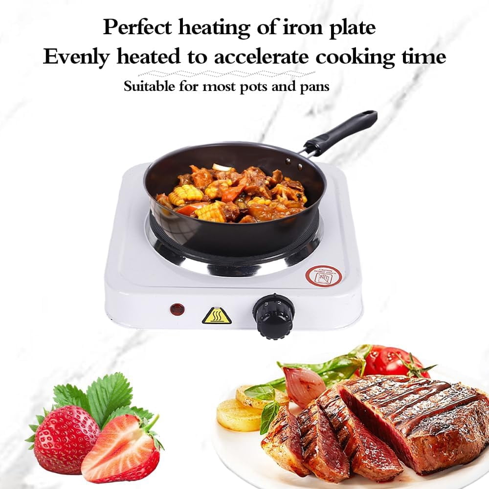 Oenbopo Electric Countertop Single Burner, 1000W Cooktop with Cast Iron Hot Plate, Temperature Controls, Power Indicator Lights, Easy to Clean, White