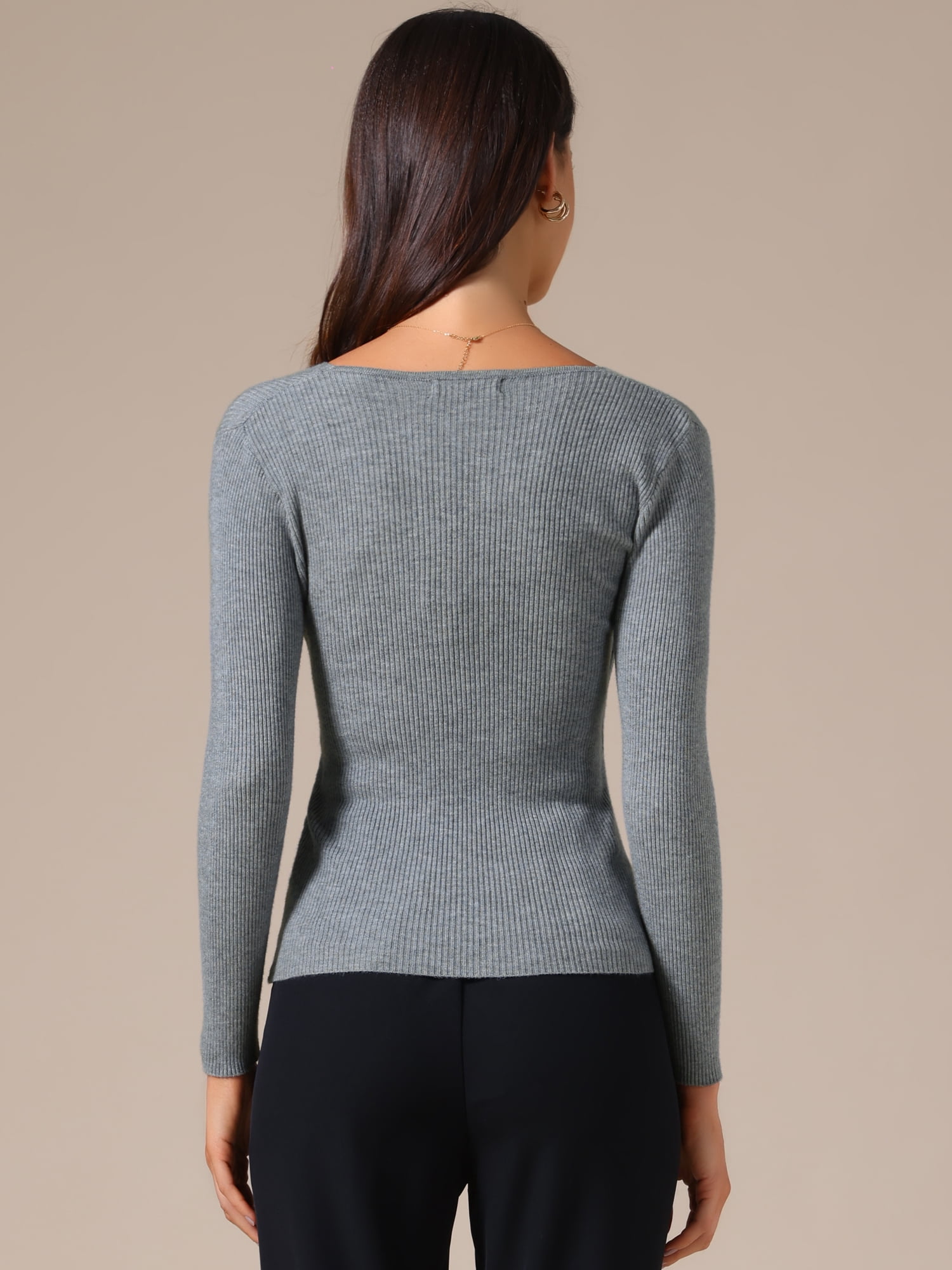 DARING DIVA Women's V Neck Fitted Ruched Waist Criss Cross Knitted Wrap Tops L Gray