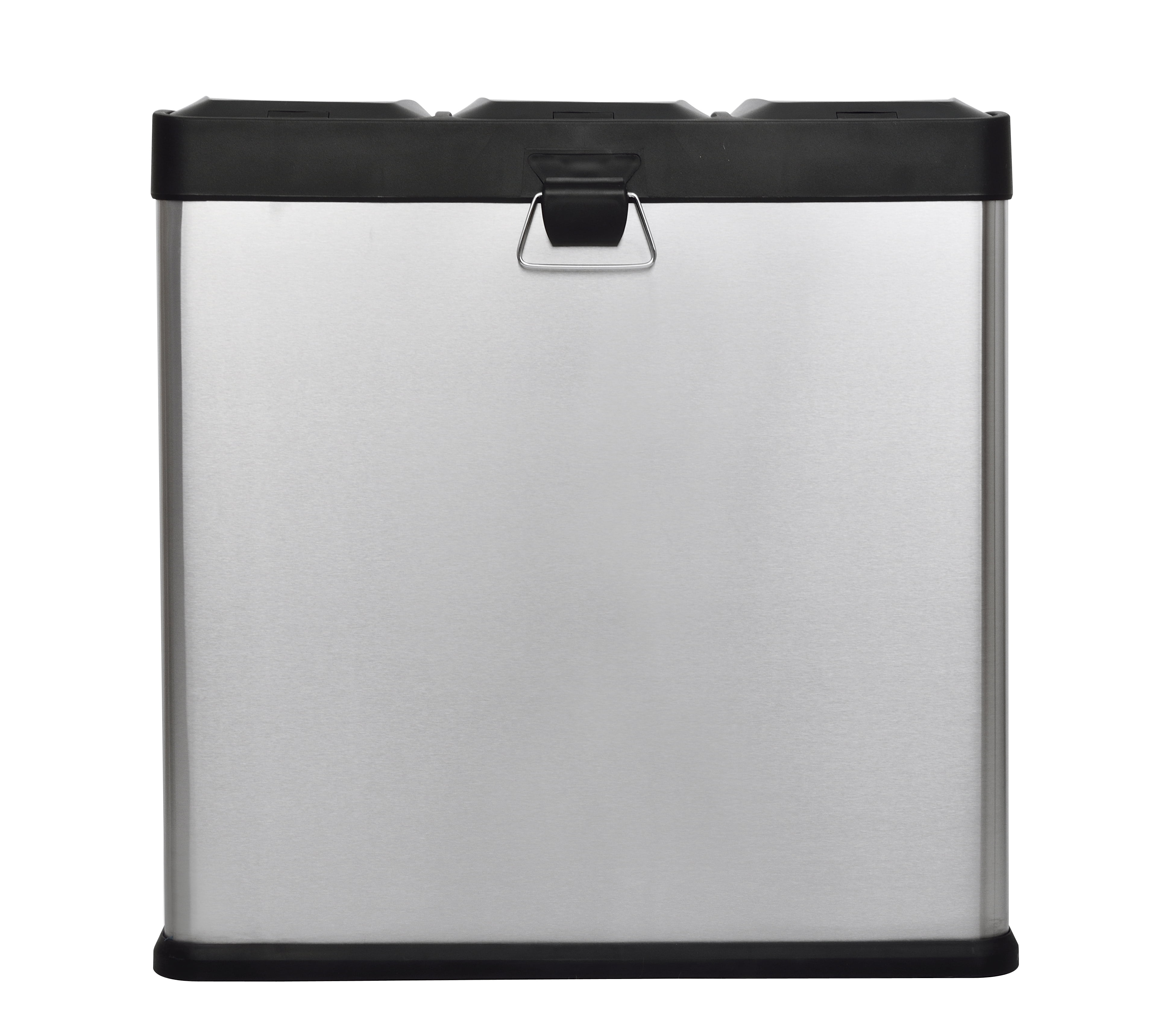 Step N' Sort Kitchen Trash Can, 16 Gallon Stainless Steel 3 Compartment Recycle Step Lid Garbage Bin, Silver