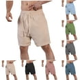 thumbnail image 1 of Txeol Men's Breathable Linen Shorts Elastic Waist Drawstring Loose Fit Outdoor Sports Pants Straight Leg Solid Color Basic Shorts with Pockets 90% off Clearance Sale,Beige,XL, 1 of 7