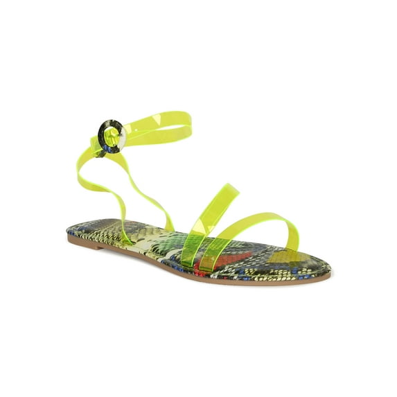 Women's Colored Open Toe Translucent PVC Ankle Strap Flat Sandal 19735