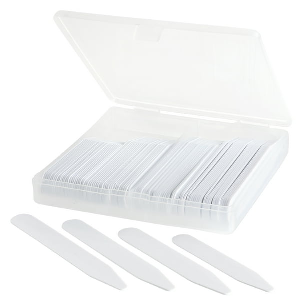 100 Plastic Collar Stays in Plastic Box 4 sizes for Men Dress Shirts