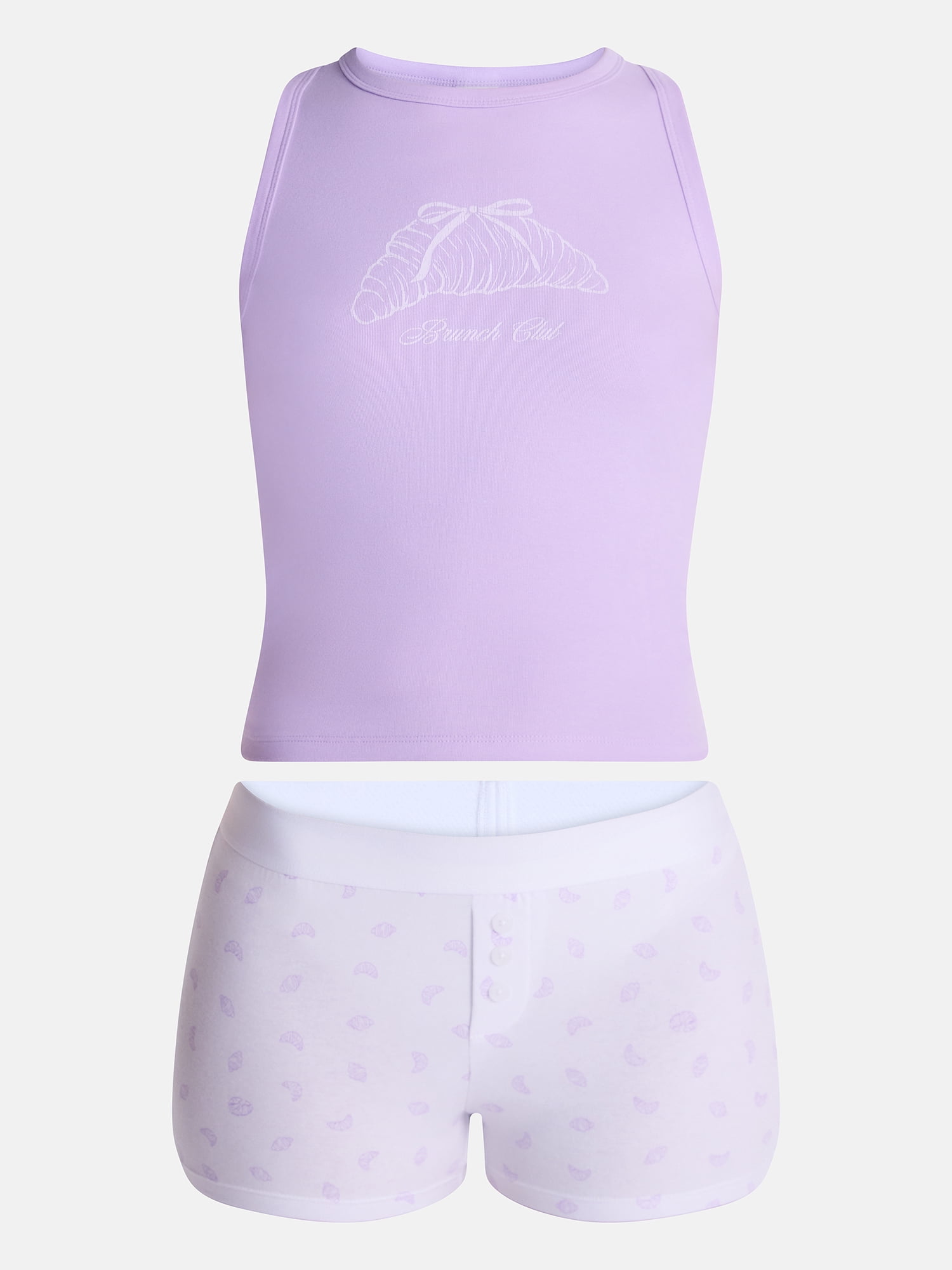 No Boundaries Sleepwear Ribbed Tank Top and Boxers Set from our Cloud Core Collection, 2 Piece, Women’s and Women’s Plus XXS-3X