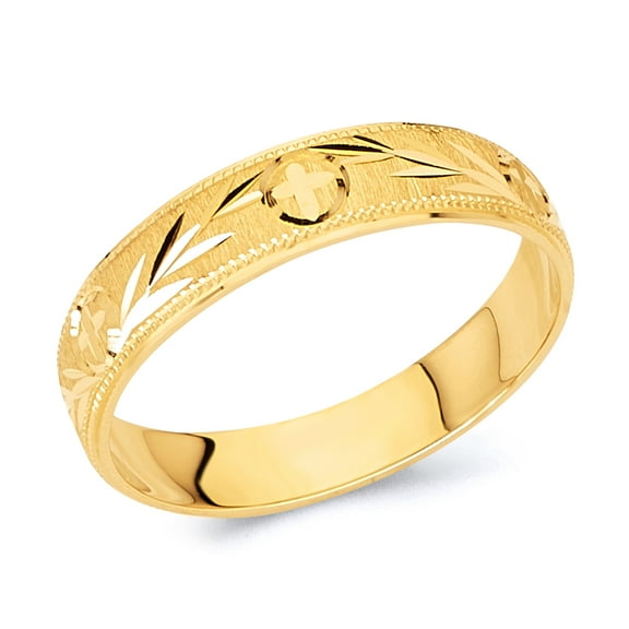 Wellingsale Ladies Solid 14k Yellow Gold Polished Diamond Cut Wedding Ring Band - Size 4