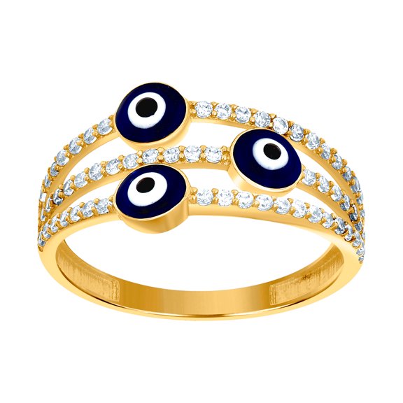 10k Yellow Gold Womens Cubic Zirconia Enameled Evil Eye Good Luck Ring 10.1mm Long Ring for Women