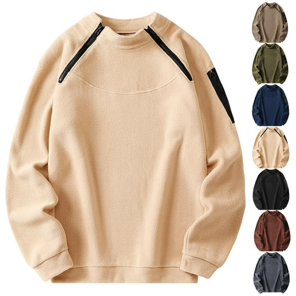Momasggi Men's Tactical Fleece Sweatshirts Zipper Crewneck Sweatshirt Oversized Long Sleeve Pullover Tops Loose Fit Fall Winter Going Out Sweatshirts Army Green 2XL