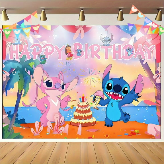 Stitch birthday party decoration banners, perfect for birthday parties and holiday celebrations, ideal gifts for families and friends, indoor/outdoor celebrations and garden decorations.
