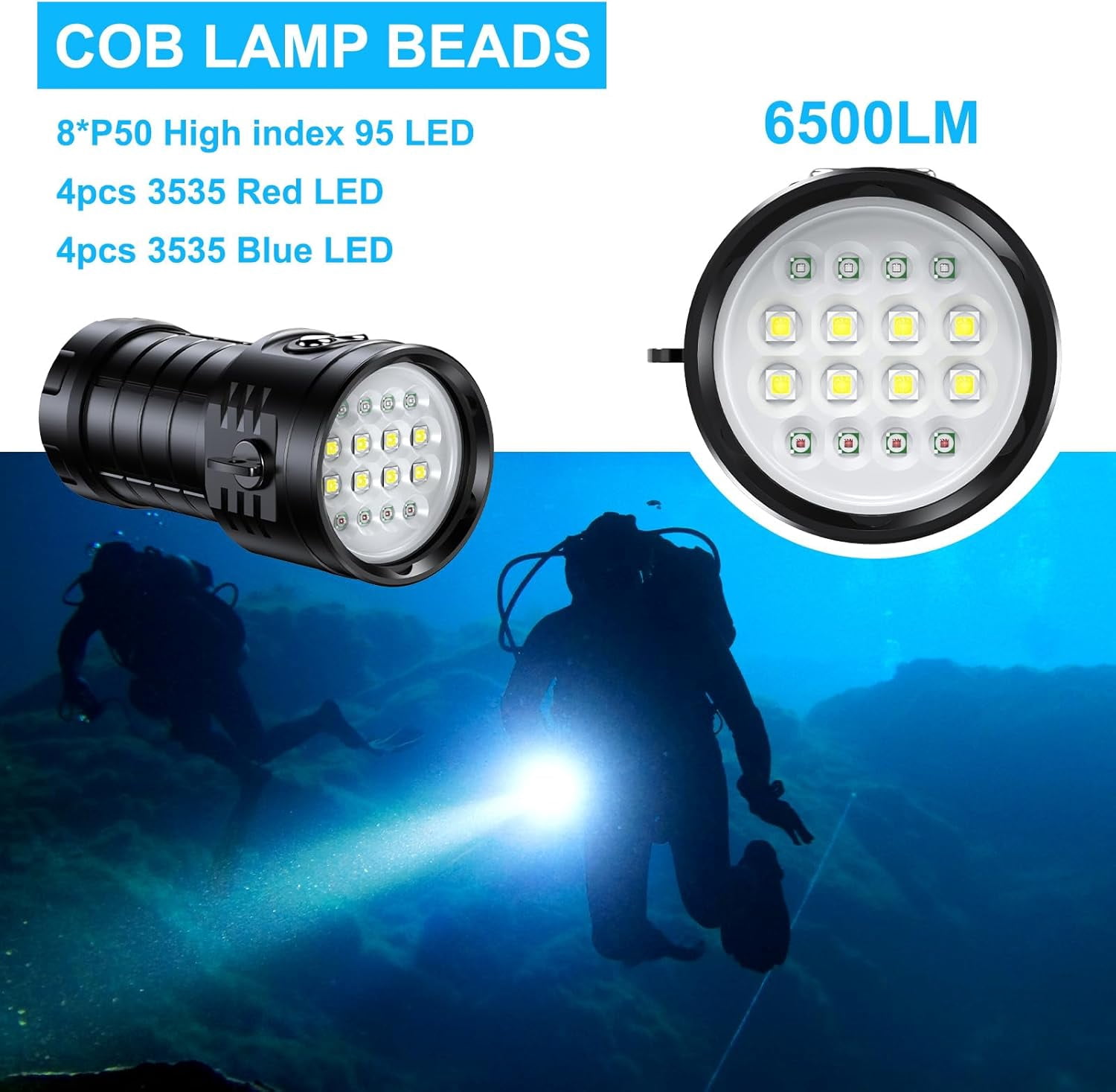 Siuyiu Dive Light 3800 Lumens Scuba Diving Flashlight, Underwater Video Light