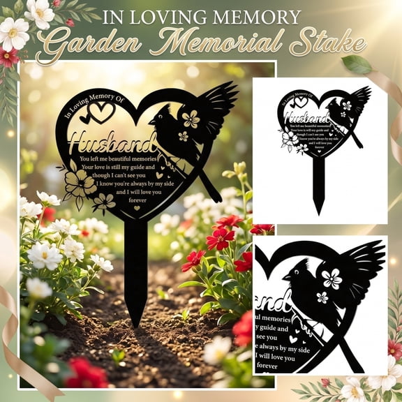 Cemetery Memorial Decor, Metal Cemetery Memorial Plaque, Grave Decorations for Cemetery, Memorial Garden Decor, Loss of Husband Sympathy Gift 1 Pc, 12X8X0.5 in Heart-Shaped