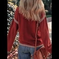 thumbnail image 4 of Suéteres para Mujer, Cuello Redondo Liso, Corte Holgado, Larga, Punto en Contraste, Jersey, Tops Rojo Ladrillo S, 4 of 10