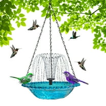 Hanging Solar Bird Bath Fountain, Hummingbird Mister Solar Powered, Diameter Green Metal Bird Bath Bowl with Solar Powered Pump for Outdoor Garden Backyard Patio Lawn