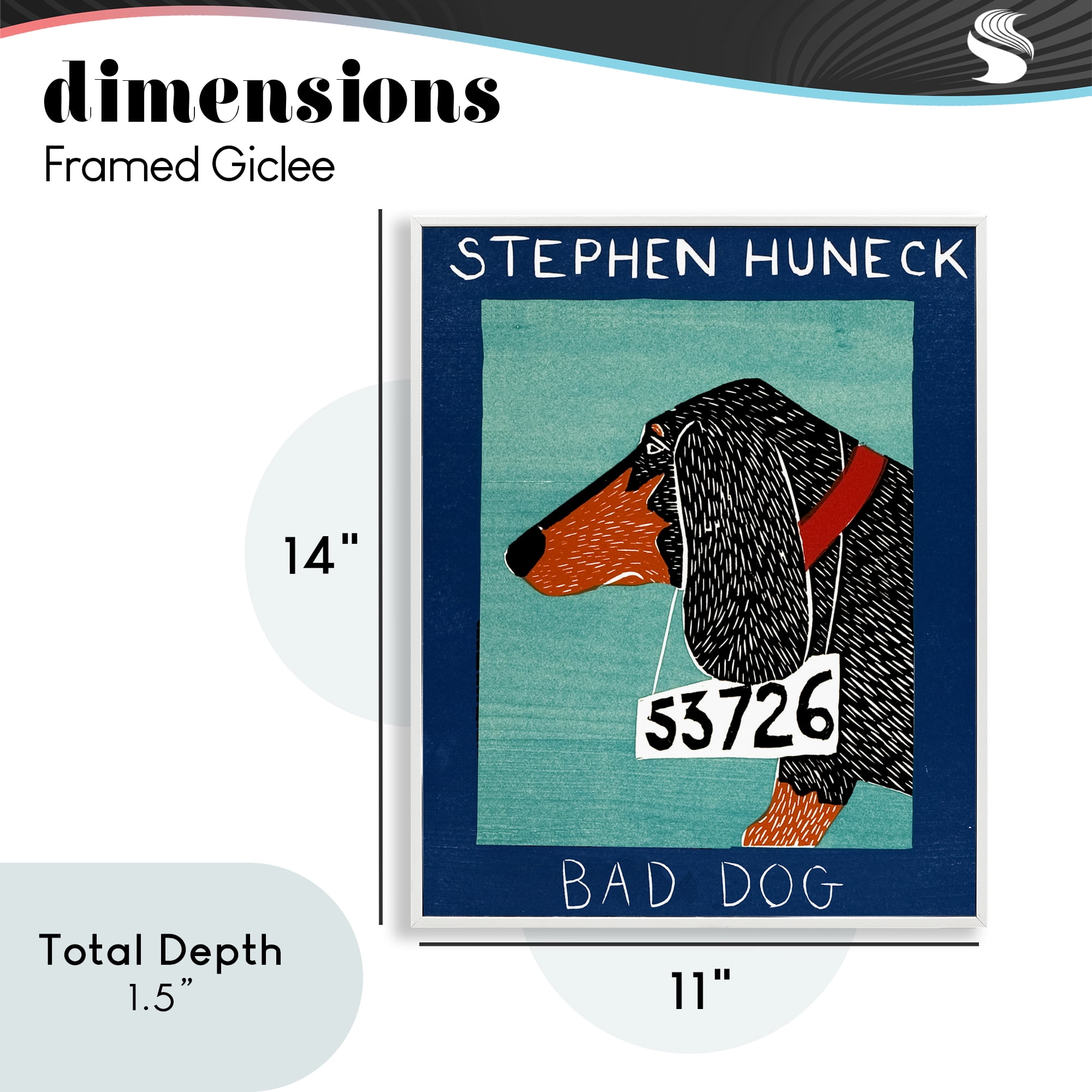 Bad Dog Dachshund White Framed Giclee Art, design by Stephen Huneck
