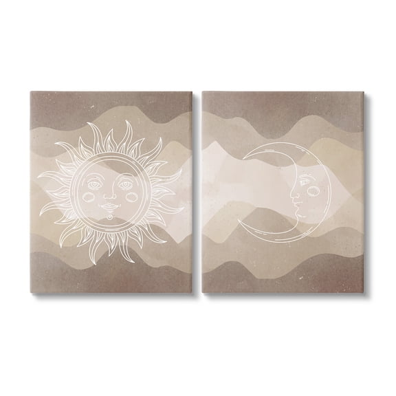 Stupell Industries Astral Boho Sun & Moon Landscape Painting Gallery Wrapped Canvas Art Print Wall Art, 16 x 20, Set of 2