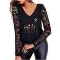 thumbnail image 1 of Moda mujer cuello en V ahueca hacia fuera encaje estampado manga larga camiseta otoño blusa Tops Fridja  czfsfas242, 1 of 7