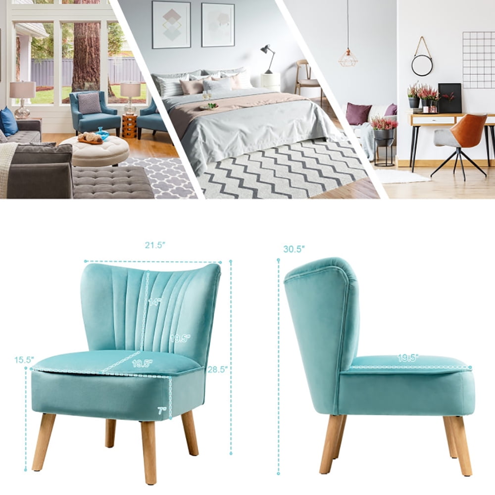 Finihen Velvet Accent Chair, Modern Armless Velvet Accent Chair with Wood Legs, Thickly Padded, Armless Wingback Club Chairs for Living Room, Bedroom, Green