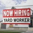 thumbnail image 2 of Now Hiring Yard Worker 13 oz Heavy Duty Vinyl Banner Yard Worker Jobs Available Lawn Care Help Wanted Sign for Business Indoor/Outdoor Single-Sided with Metal Grommets (1.5x5 ft, Wh & Re & Bk), 2 of 6