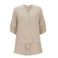 thumbnail image 4 of GERsome Womens 2 Pieces Summer Lounge Sets Short Sleeve V Neck Buttons Down Tops and Shorts Outfits S-XL (Beige,XL), 4 of 6