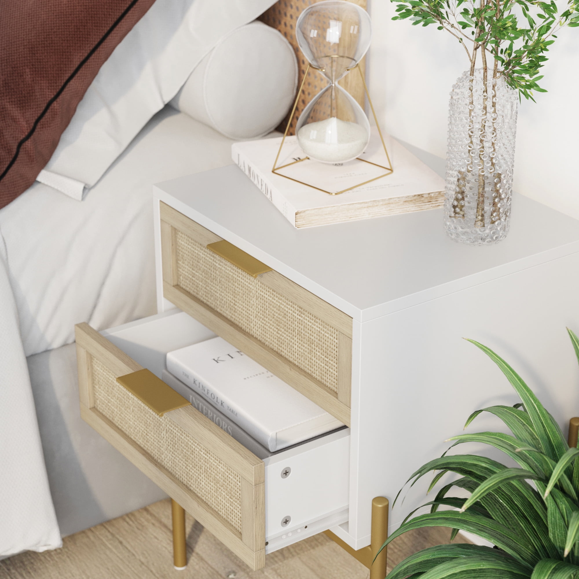 Nathan James Andrew Side Table with 2 Drawers, White/Gold
